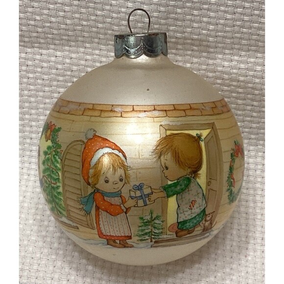 Vintage 1984 Hallmark Cards Betsy Clark 12th Satin Glass Christmas Ornament - Picture 1 of 9